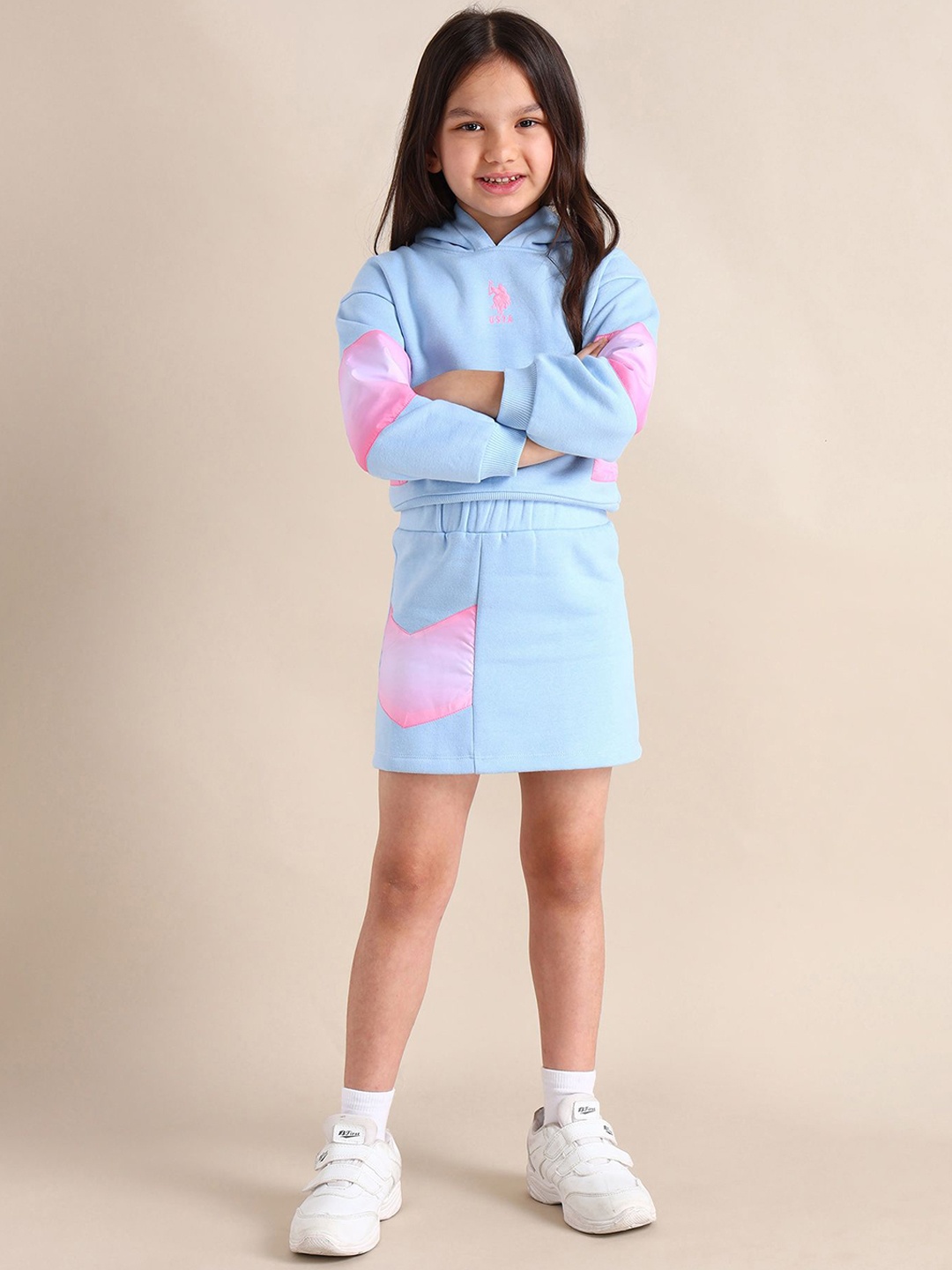 

U.S. Polo Assn. Kids Girls Colorblocked Pure Cotton A-Line Skirt, Blue