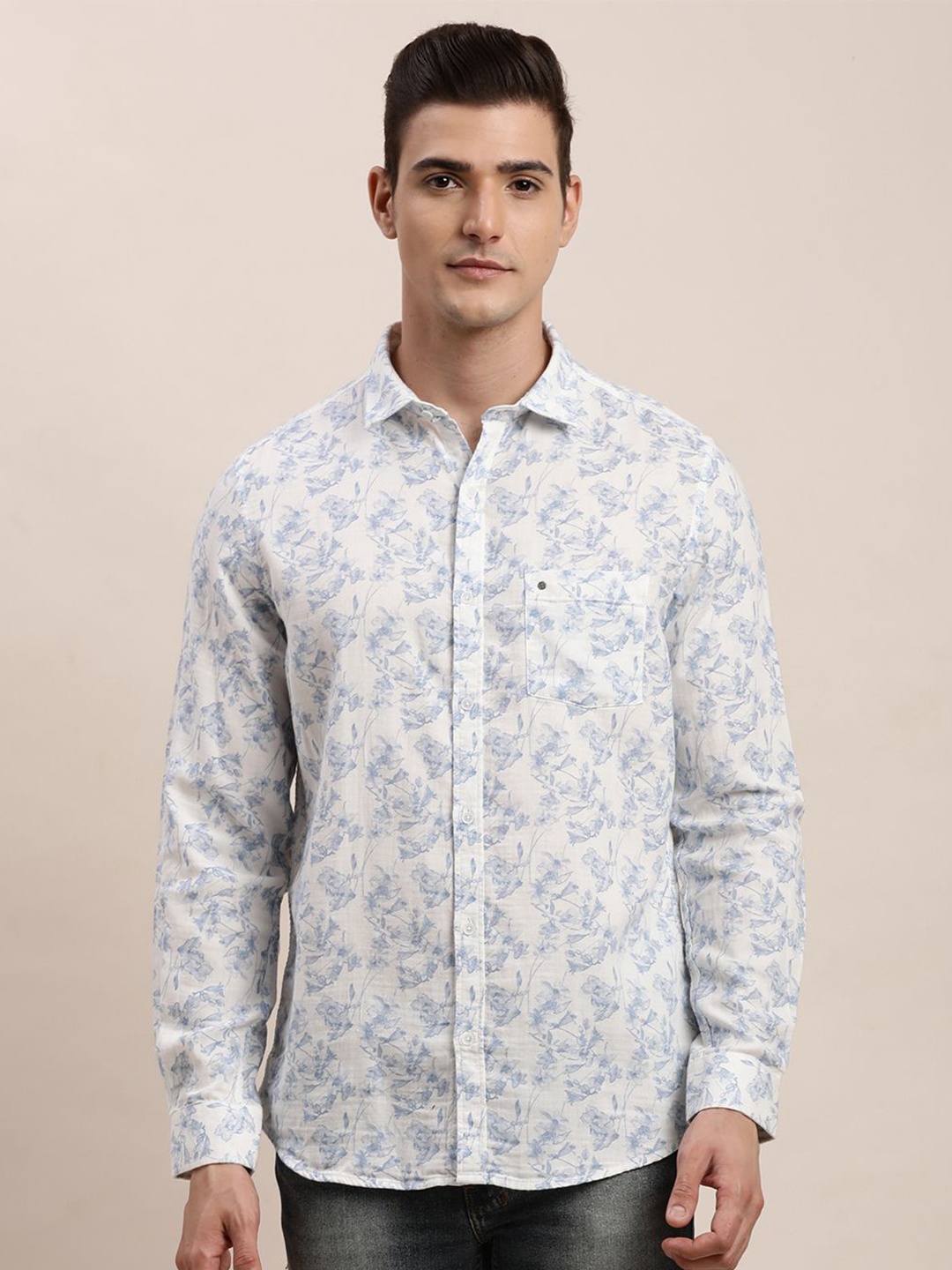 

Turtle Men Relaxed Slim Fit Floral Opaque Printed Casual Shirt, White