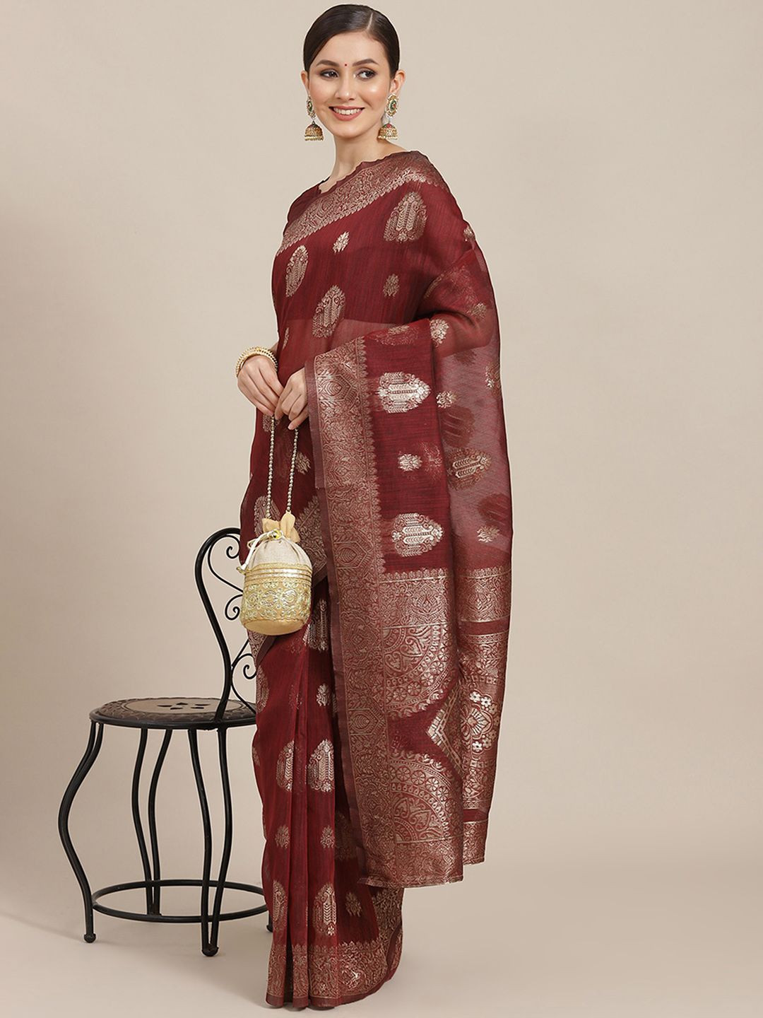 

Mitera Woven Design Zari Banarasi Saree, Maroon
