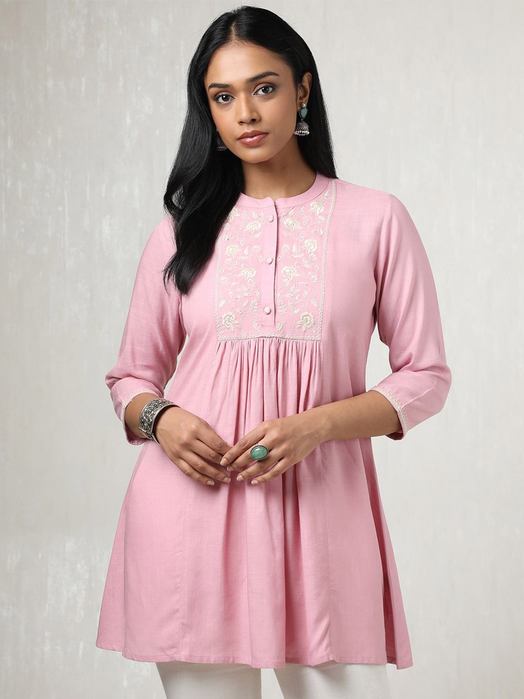 

Soch Mandarin Collar Embroidered Tunic, Pink