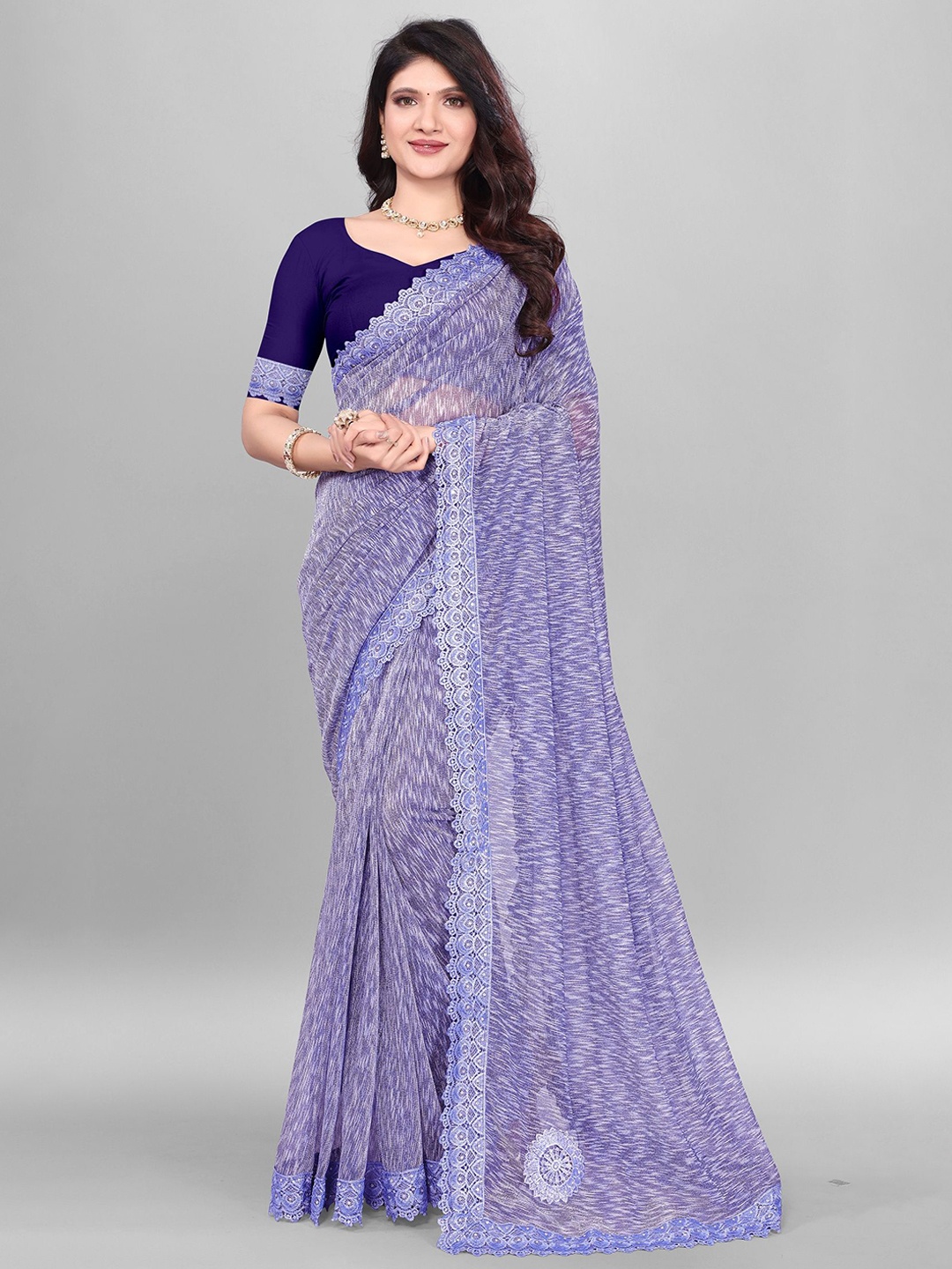 

A TO Z CART Embellished Beads and Stones Saree, Navy blue