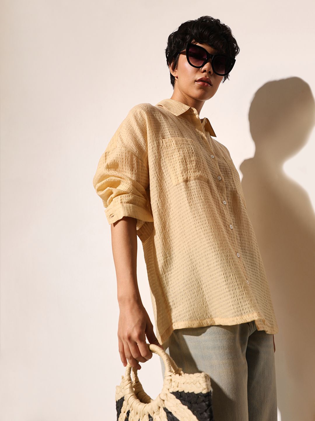 

ONLY Women Opaque Striped Casual Shirt, Beige