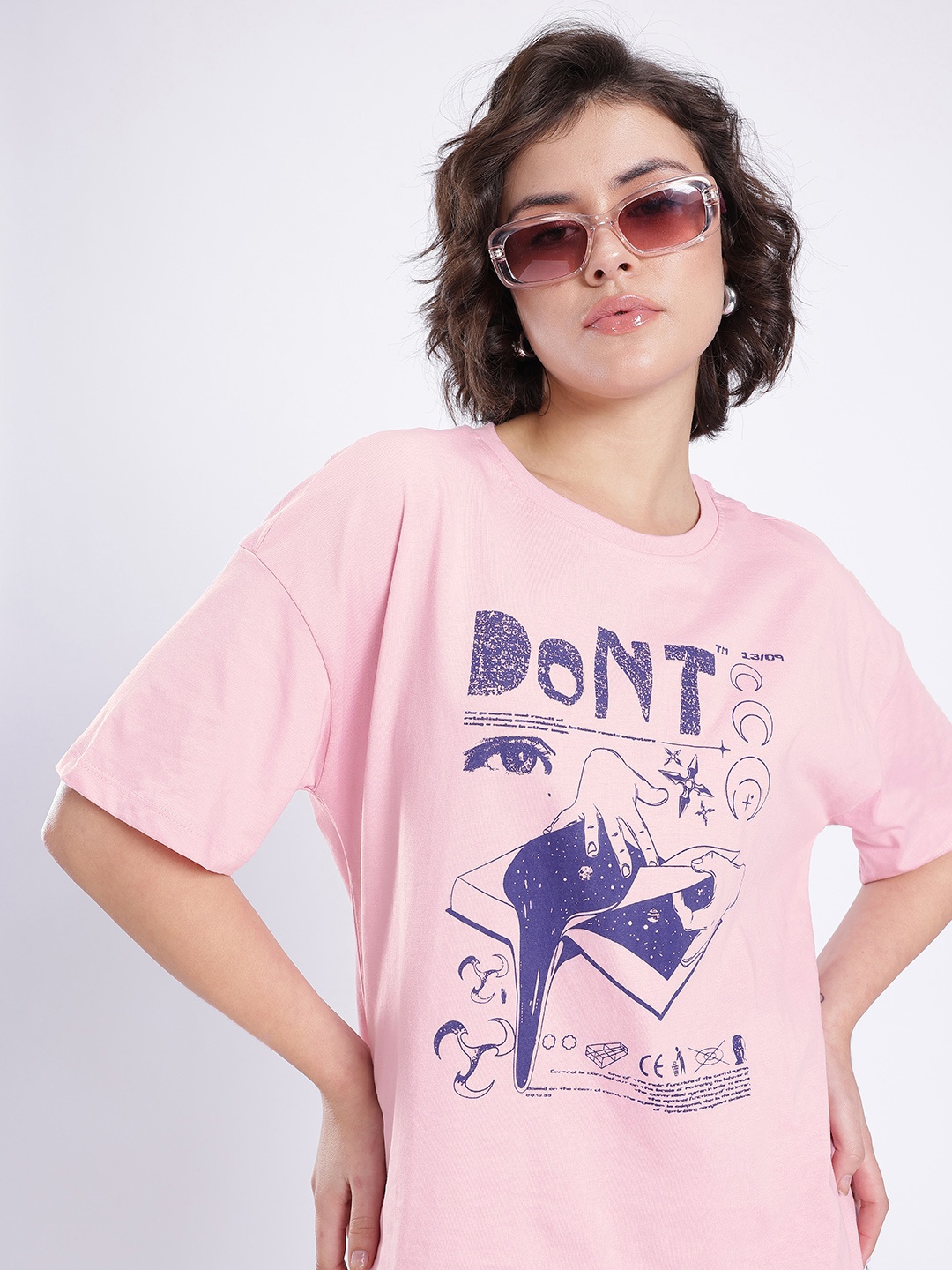 

glitchez City Chic Graphic Printed Oversized Fit T-shirt, Pink