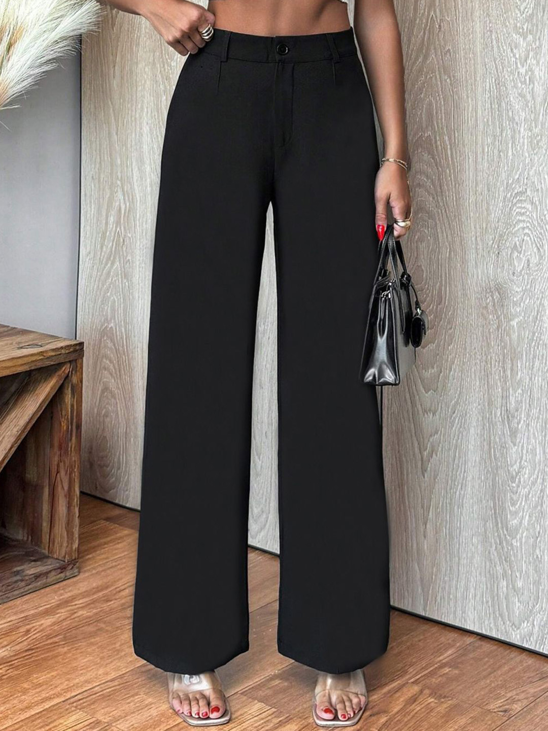 

BAESD Women Relaxed Straight Leg High-Rise Trousers, Black