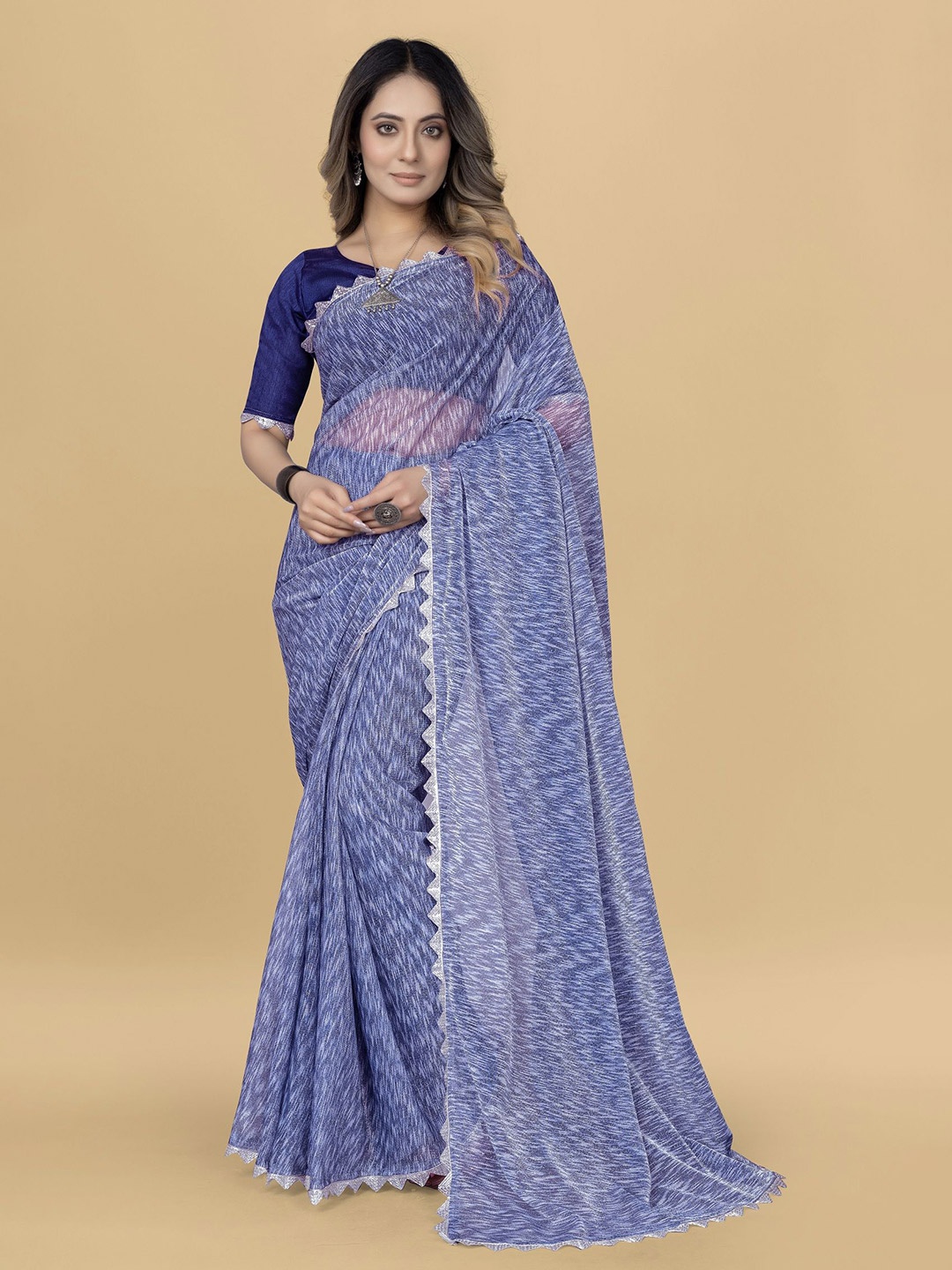 

LADY SHOPI Embellished Saree, Navy blue