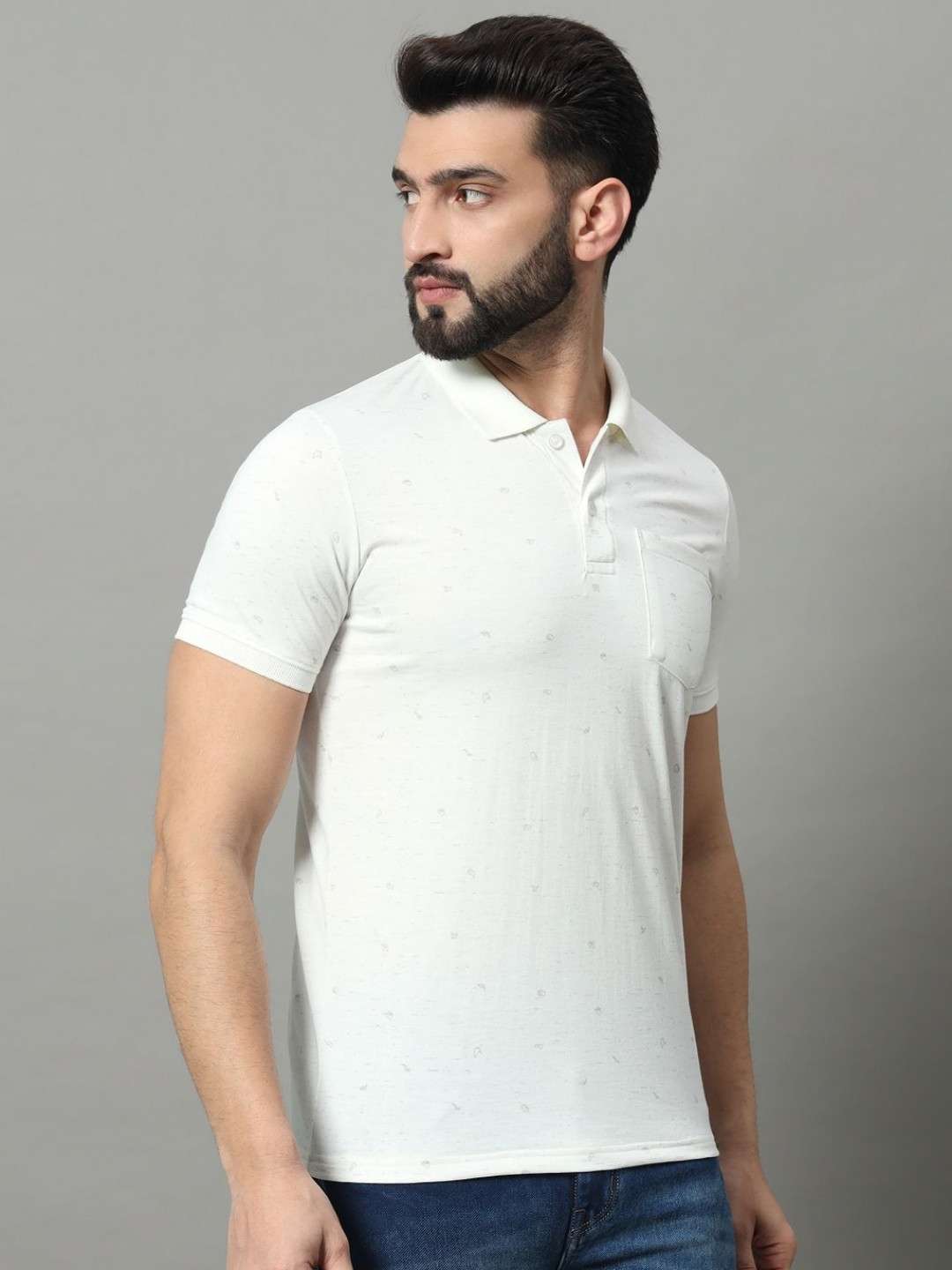 

OGEN Men Polo Collar Pockets T-shirt, White