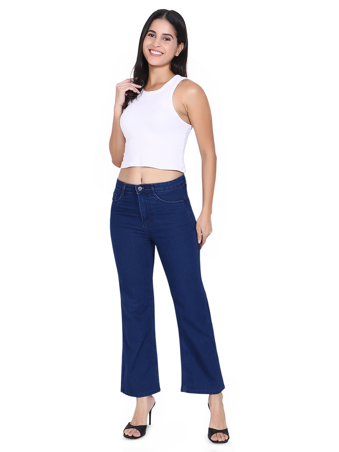 

3BUTTERFLIES Women Skinny Fit High-Rise Low Distress Jeans, Blue