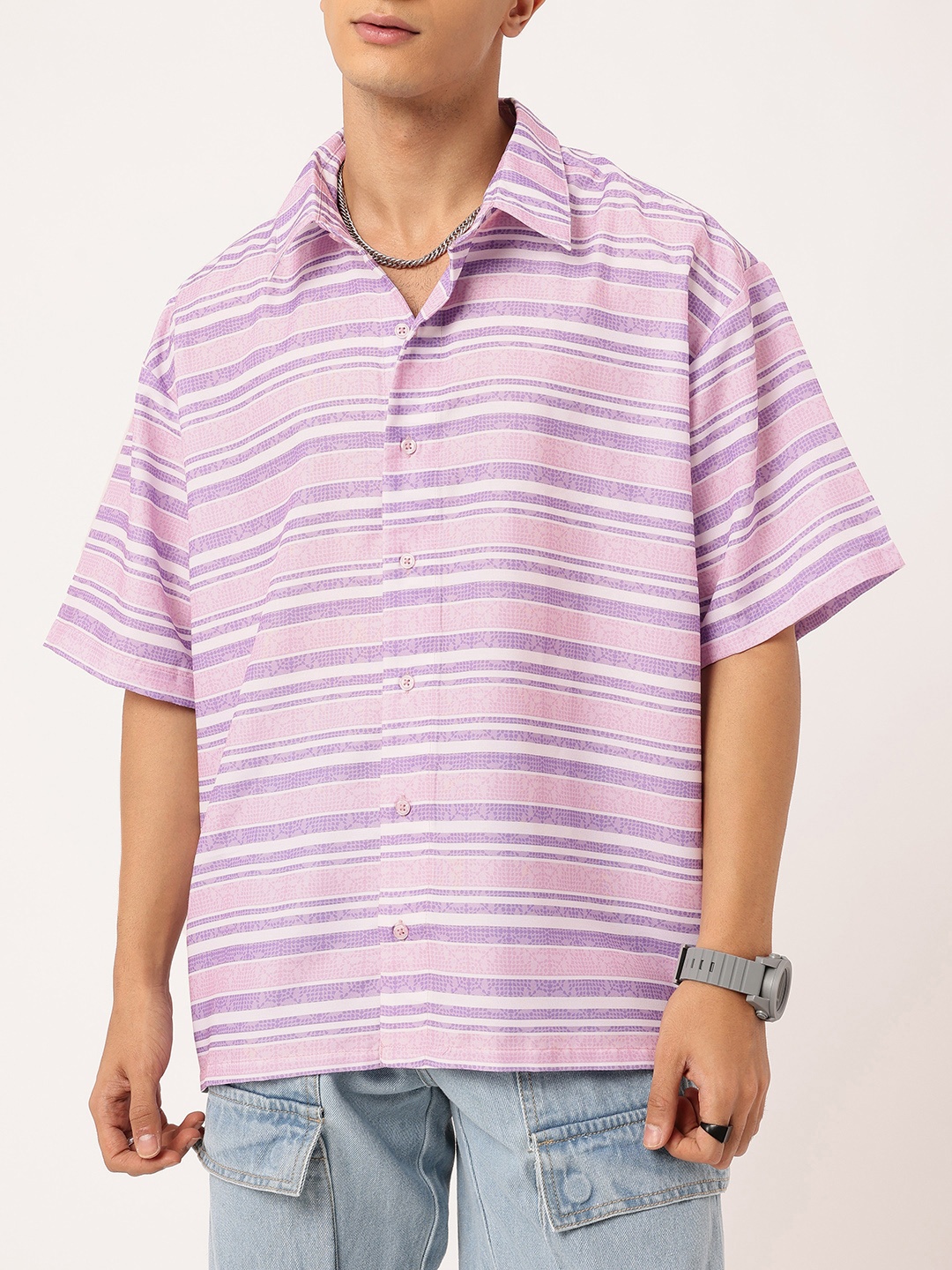 

Kook N Keech Sweet Street Striped Oversized Shirt, Lavender