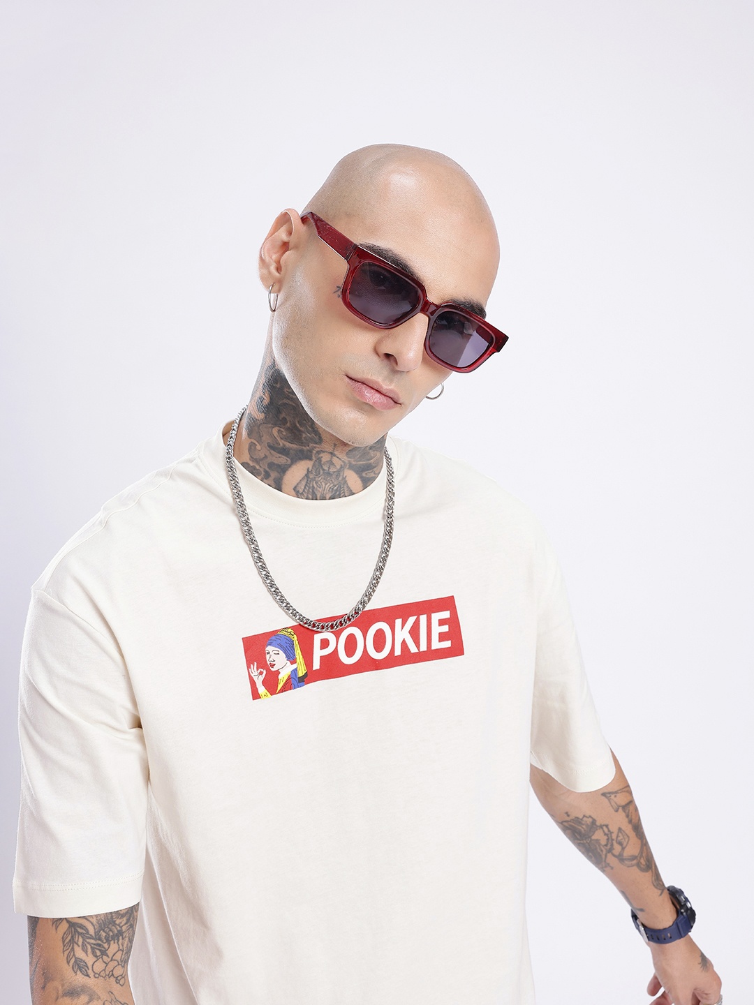 

glitchez Urban Mood Printed Oversized T-shirt, Off white