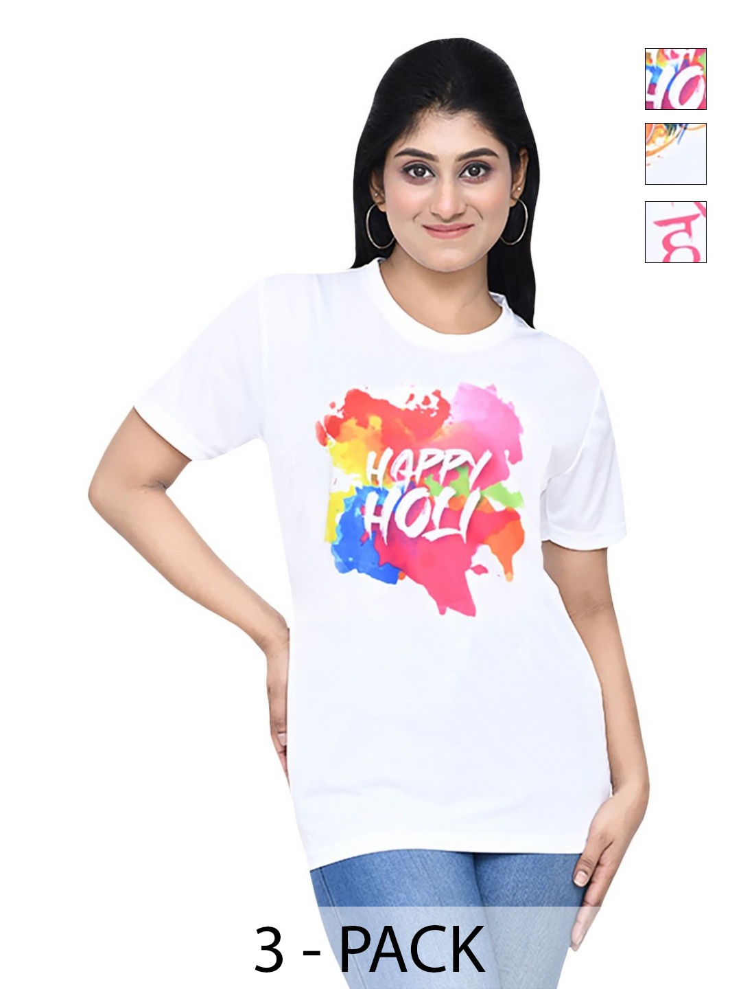 

RAPL Women 3 Printed Applique T-shirt, White