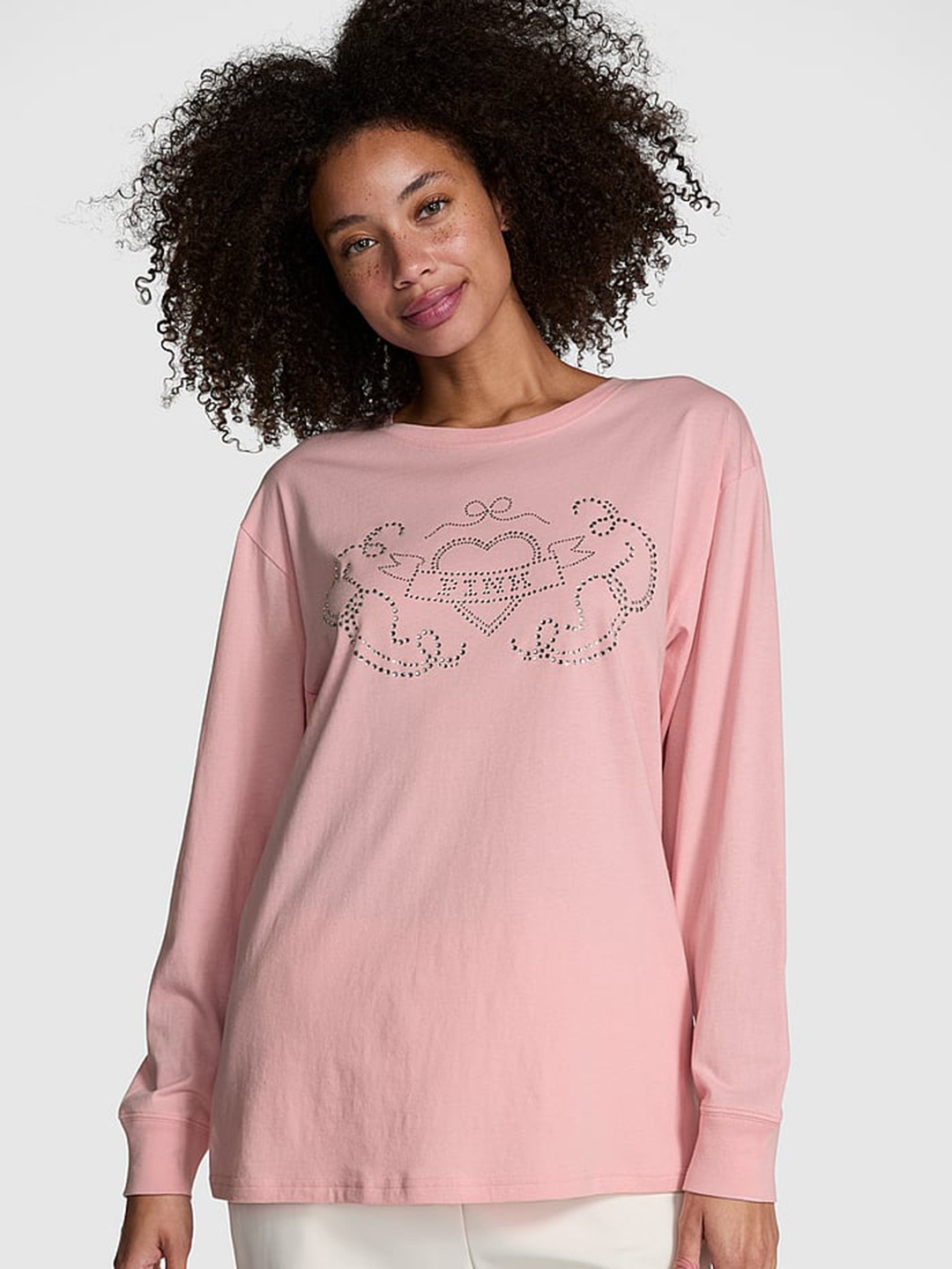 

Victoria's Secret Women Extended Sleeves Raw Edge T-shirt, Pink