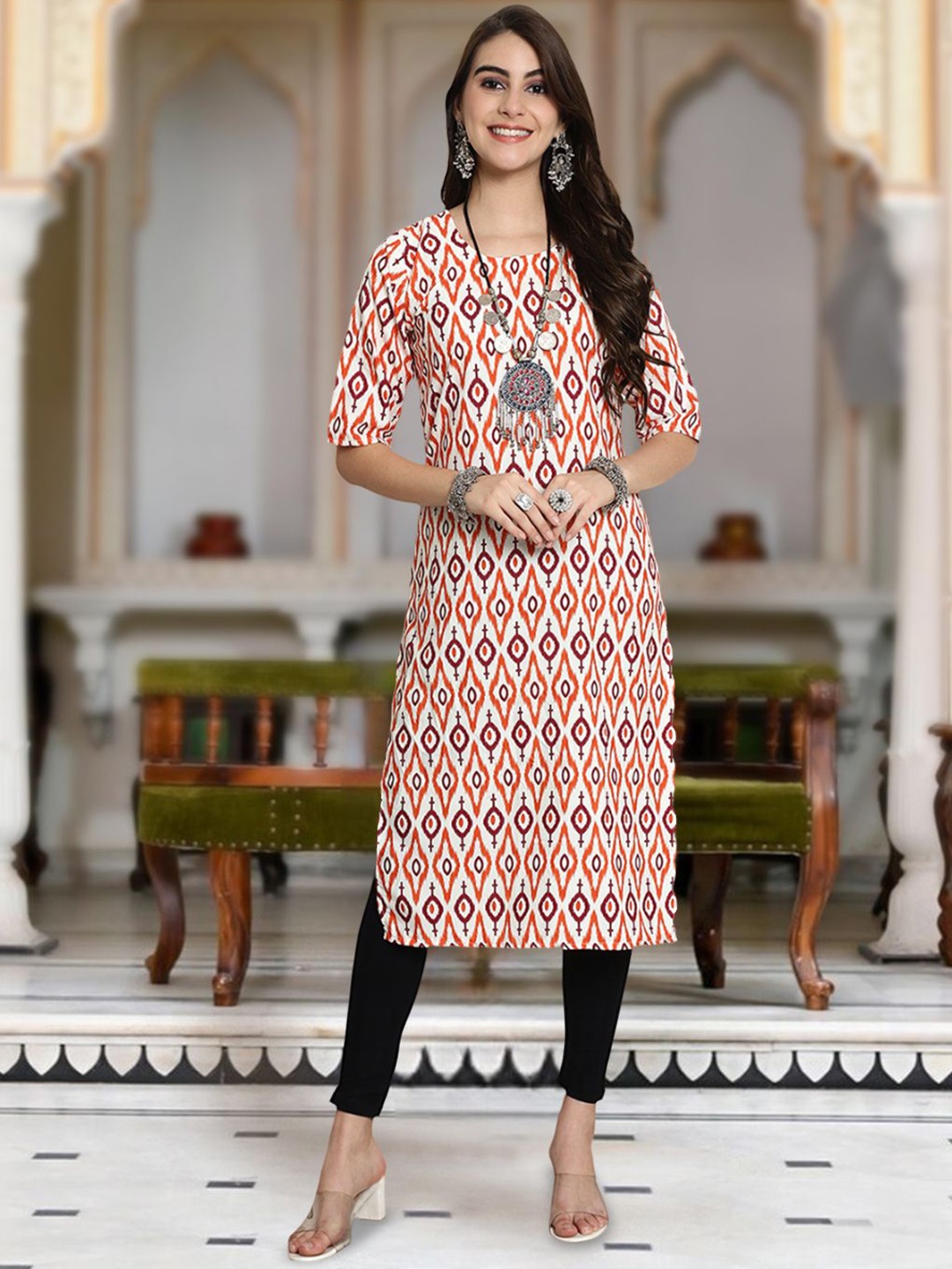 

Moda Rapido Floral Printed Round Neck Straight Kurta, White