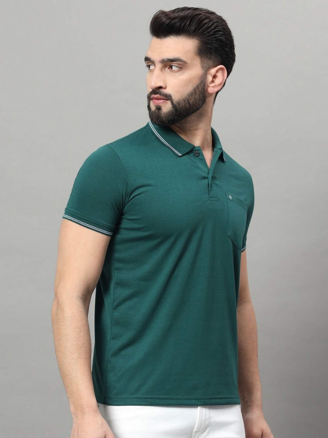 

OGEN Men Polo Collar Pockets T-shirt, Olive