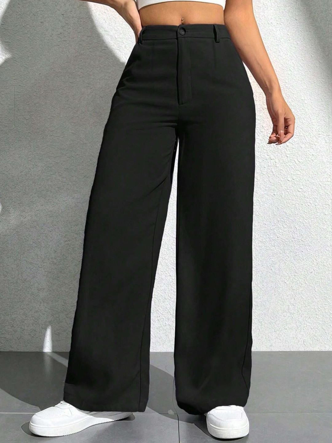 

BAESD Women Relaxed Straight Leg High-Rise Trousers, Black