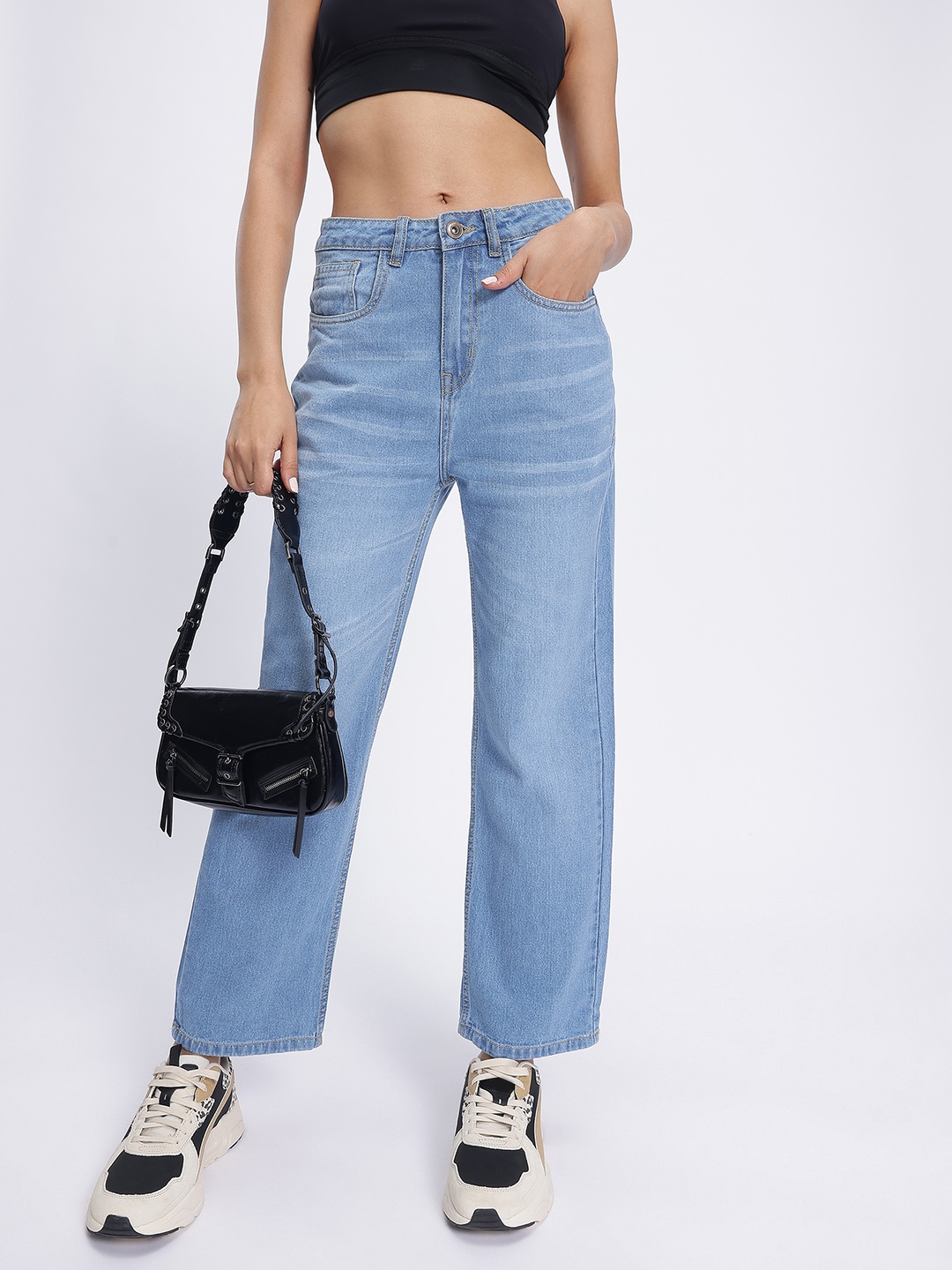 

glitchez Women Everyday Chic Straight Fit Cropped Jeans, Blue