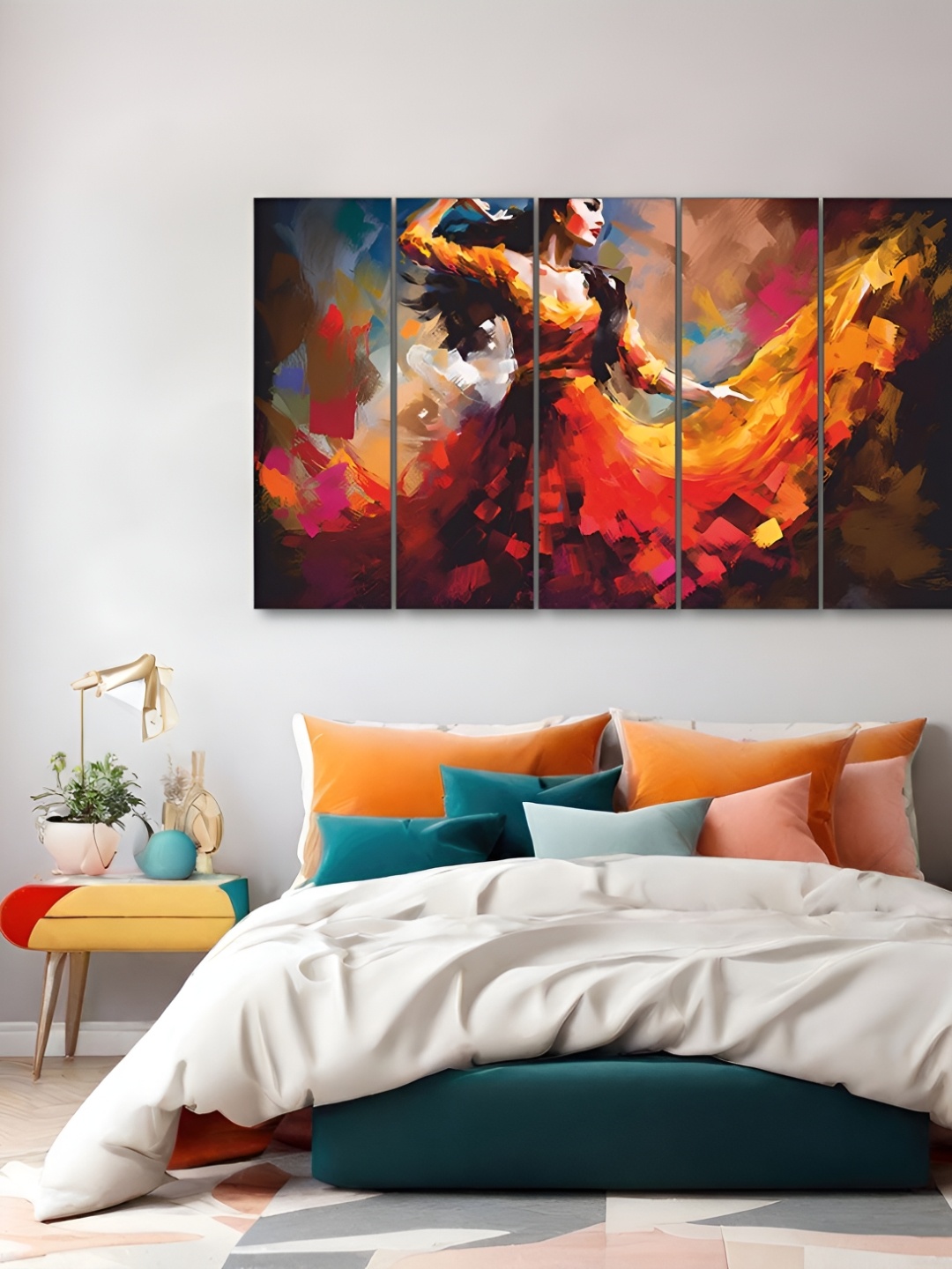 

The Castle Decor Orange & Yellow 5 Piece Wood Abstract Wall Paintings