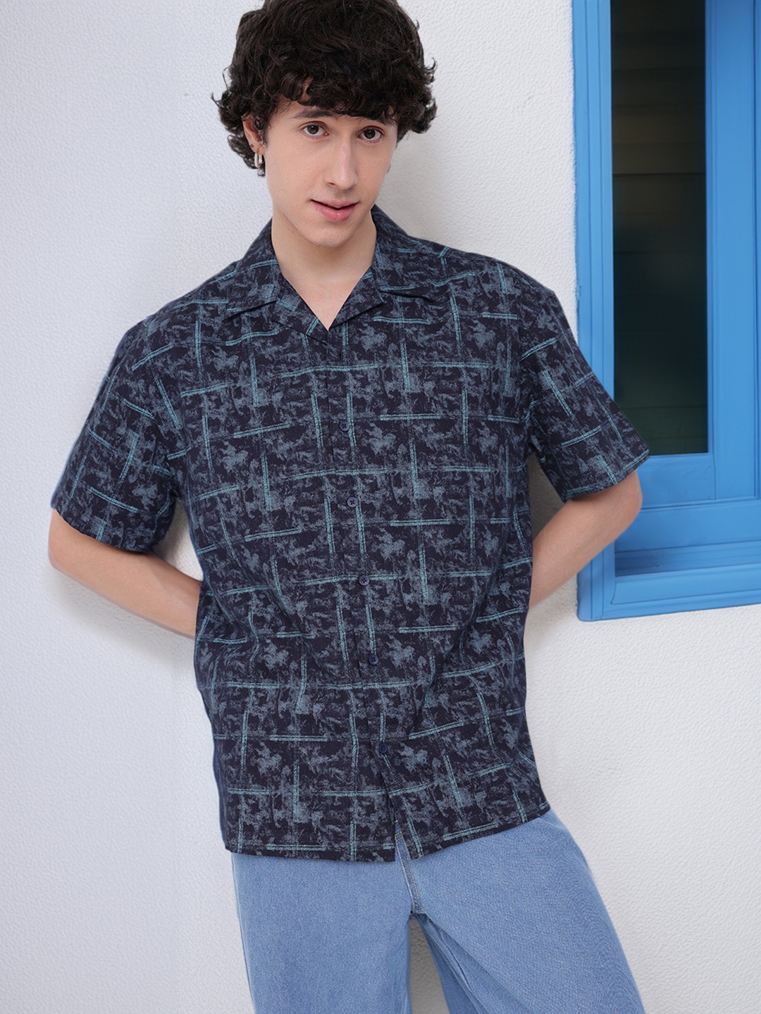 

Kook N Keech Dark Sapphire Checked Relaxed Shirt, Navy blue
