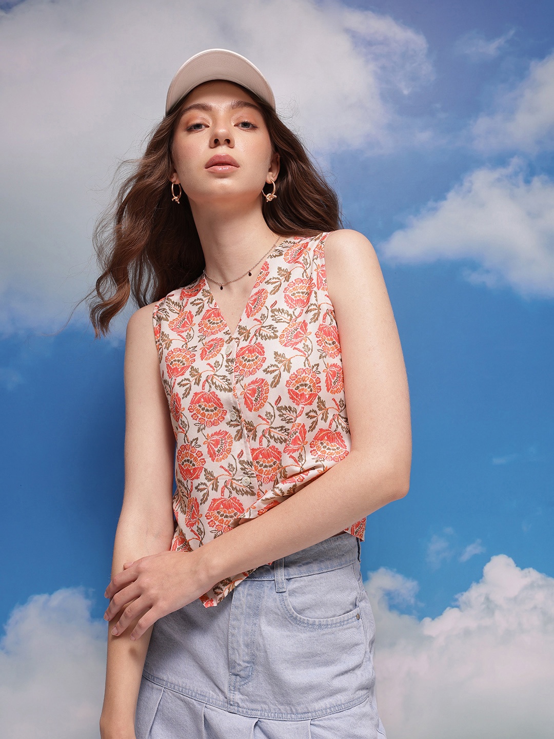 

CORSICA Indie Floral Print Vest Top, Beige