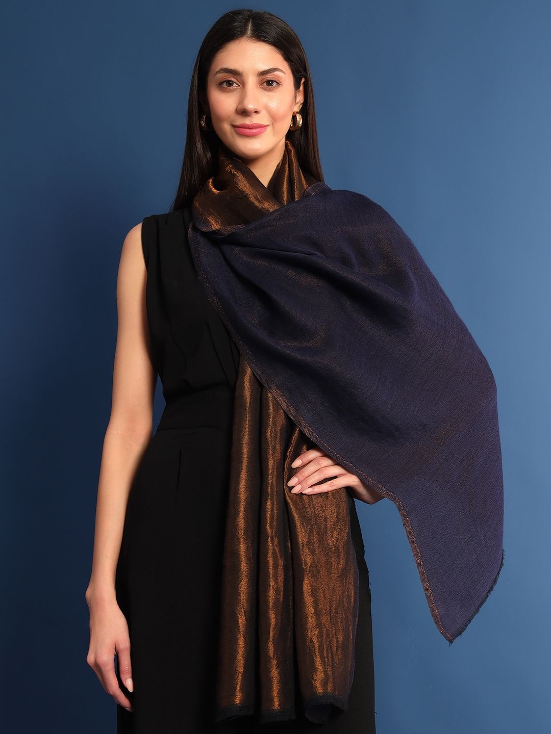 

Pashmoda Women Woven Design Stole, Navy blue