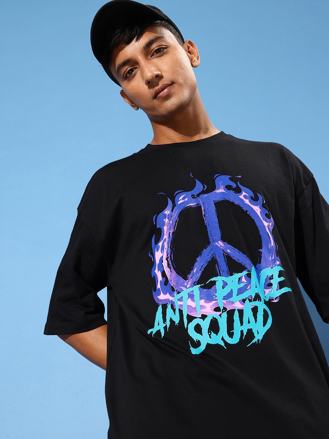 

Kook N Keech Jet Black Hyper Hypo Printed Drop-Shoulder Sleeves Pure Cotton T-shirt