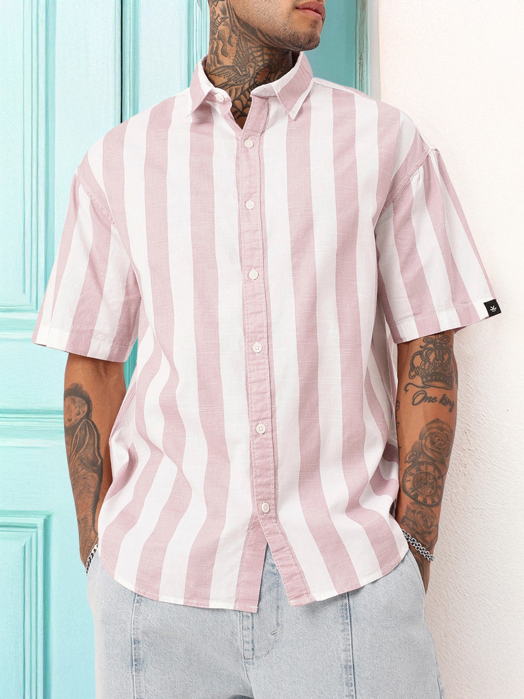 

WROGN Urban Cool Striped Relaxed Shirt, Mauve