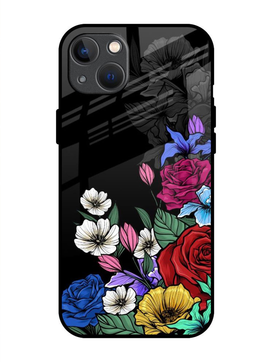 

QRIOH Floral Printed iPhone 13 Mini Back Case Mobile Accessories, Black