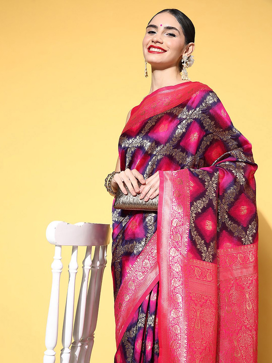 

Anouk Rustic Woven Design Silk Blend Dharmavaram Saree, Purple