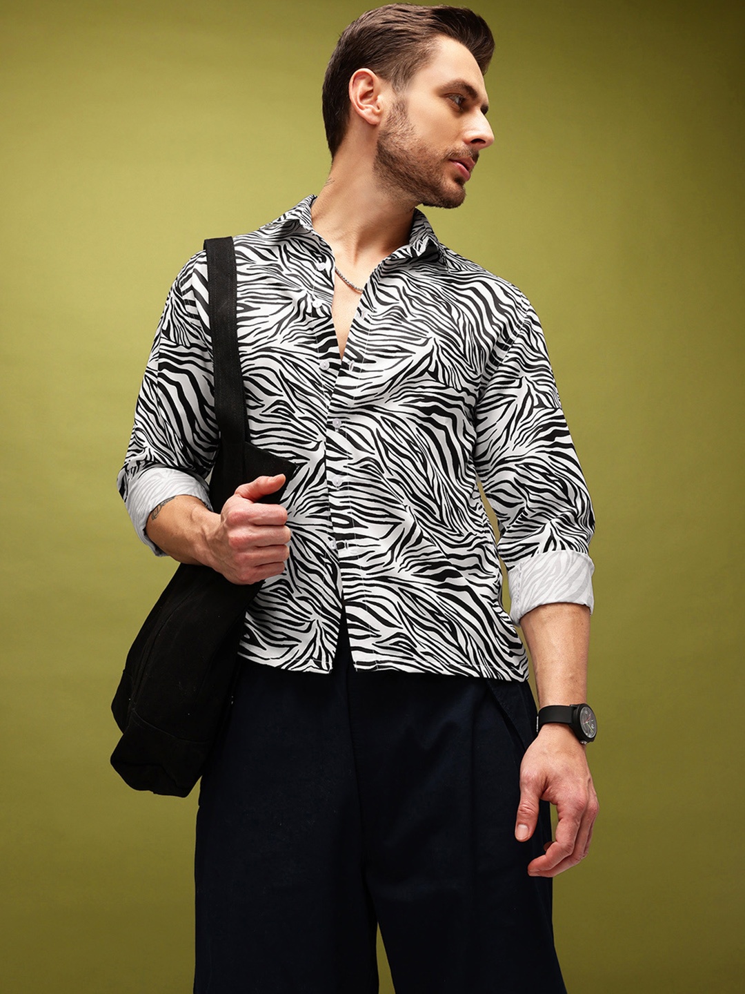 

glitchez Wild Soul Zebra Print Relaxed Fit Shirt, Black