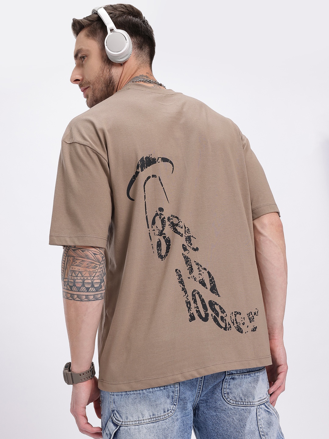 

glitchez Space Case Printed Oversized T-shirt, Brown
