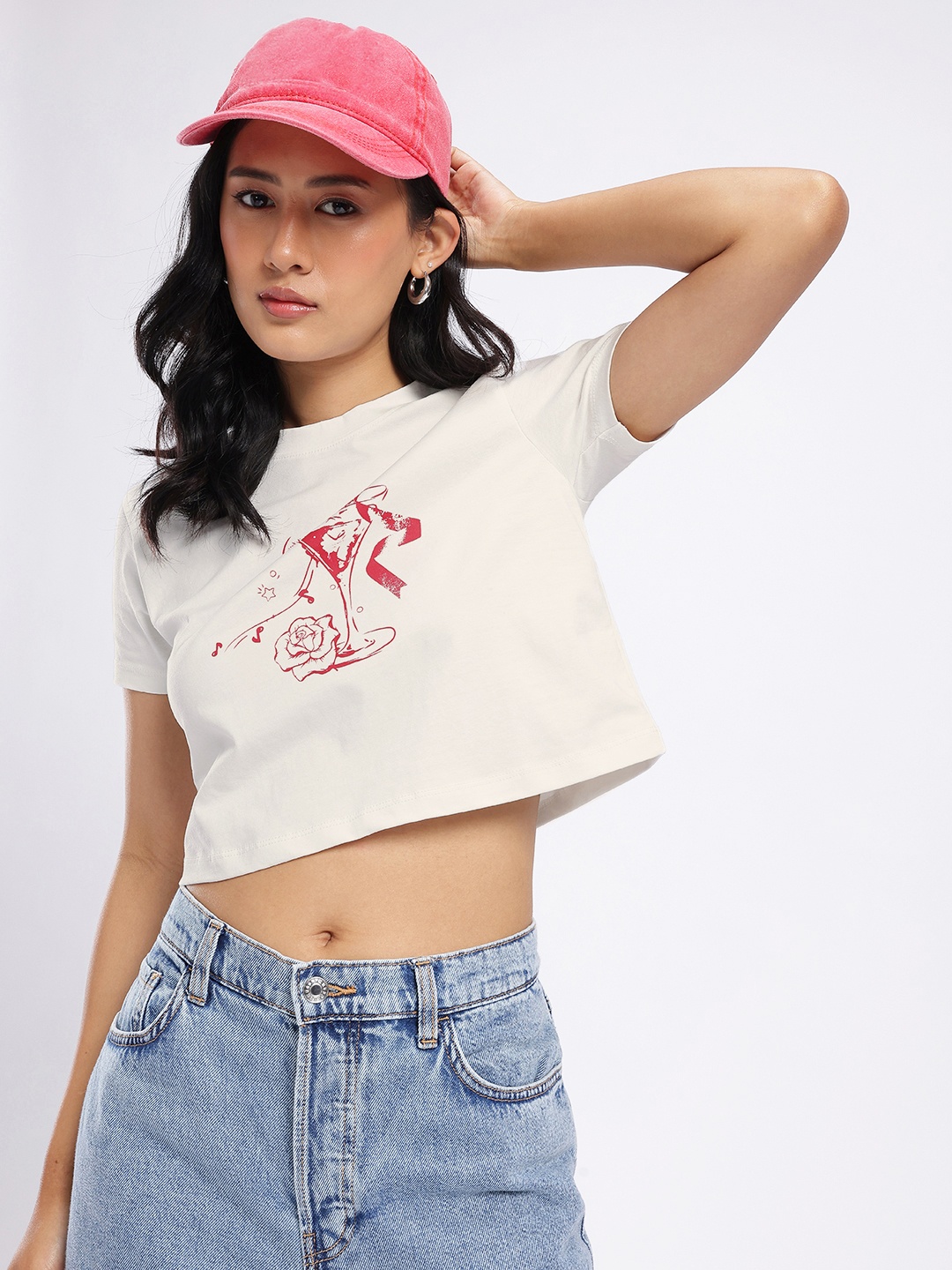 

DressBerry Urban Fresh Printed Boxy Crop T-shirt, White