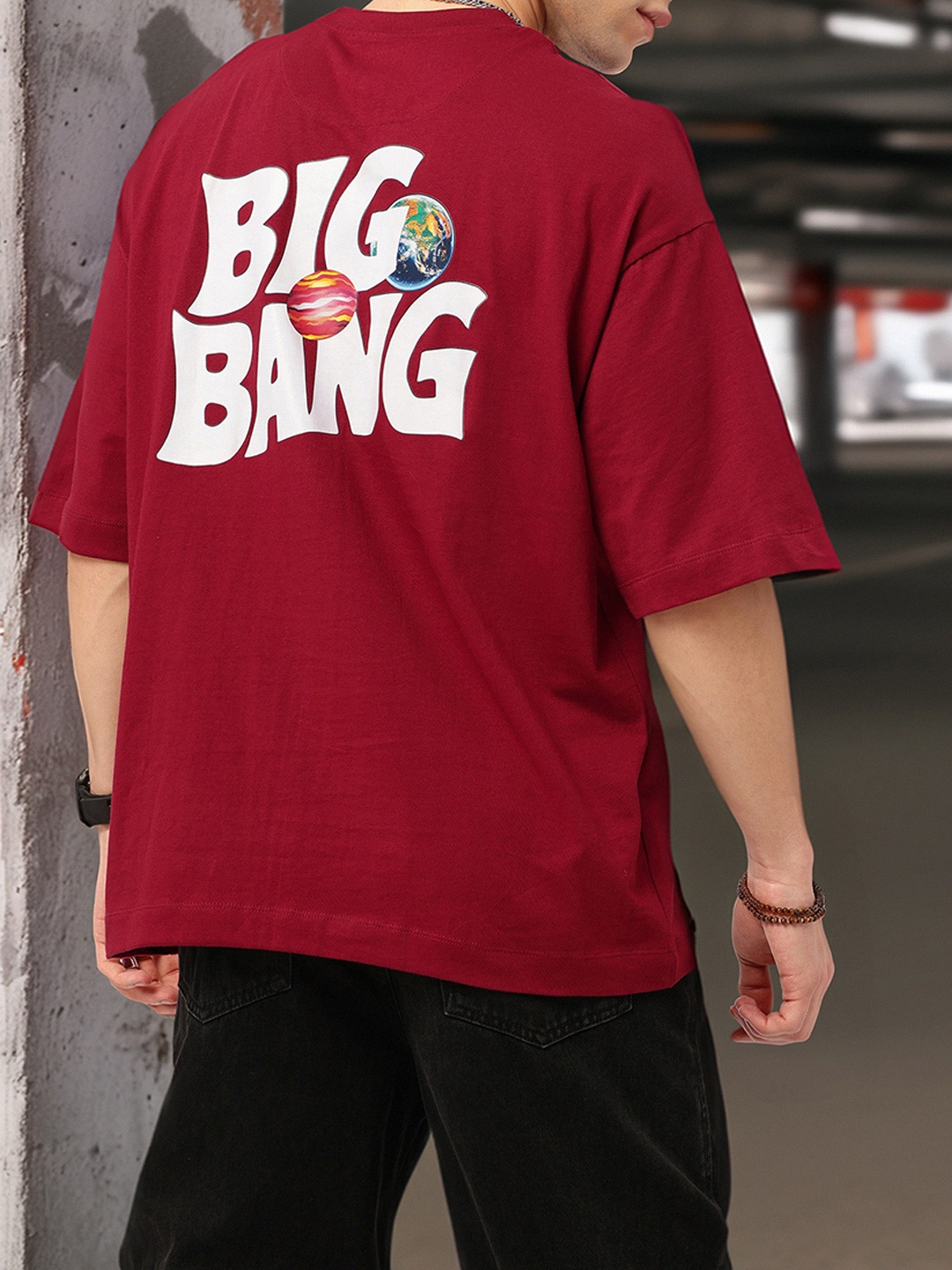 

Edgy Street Style Printed Oversized T-shirt, Maroon