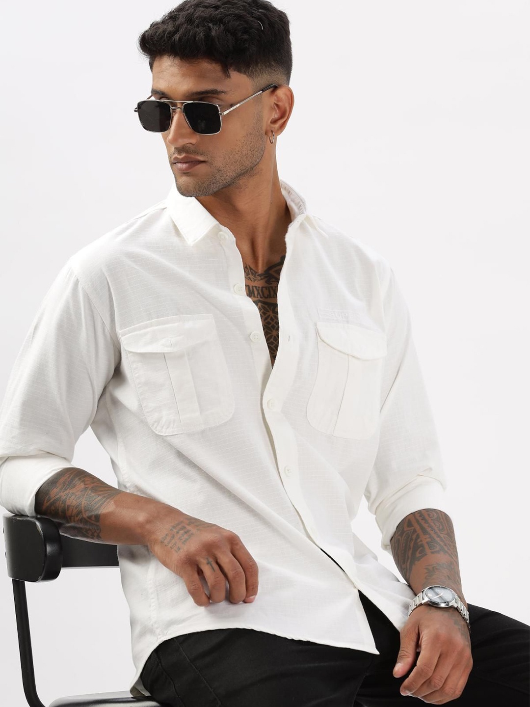 

COLOR HUNT Men Comfort Opaque Casual Shirt, White