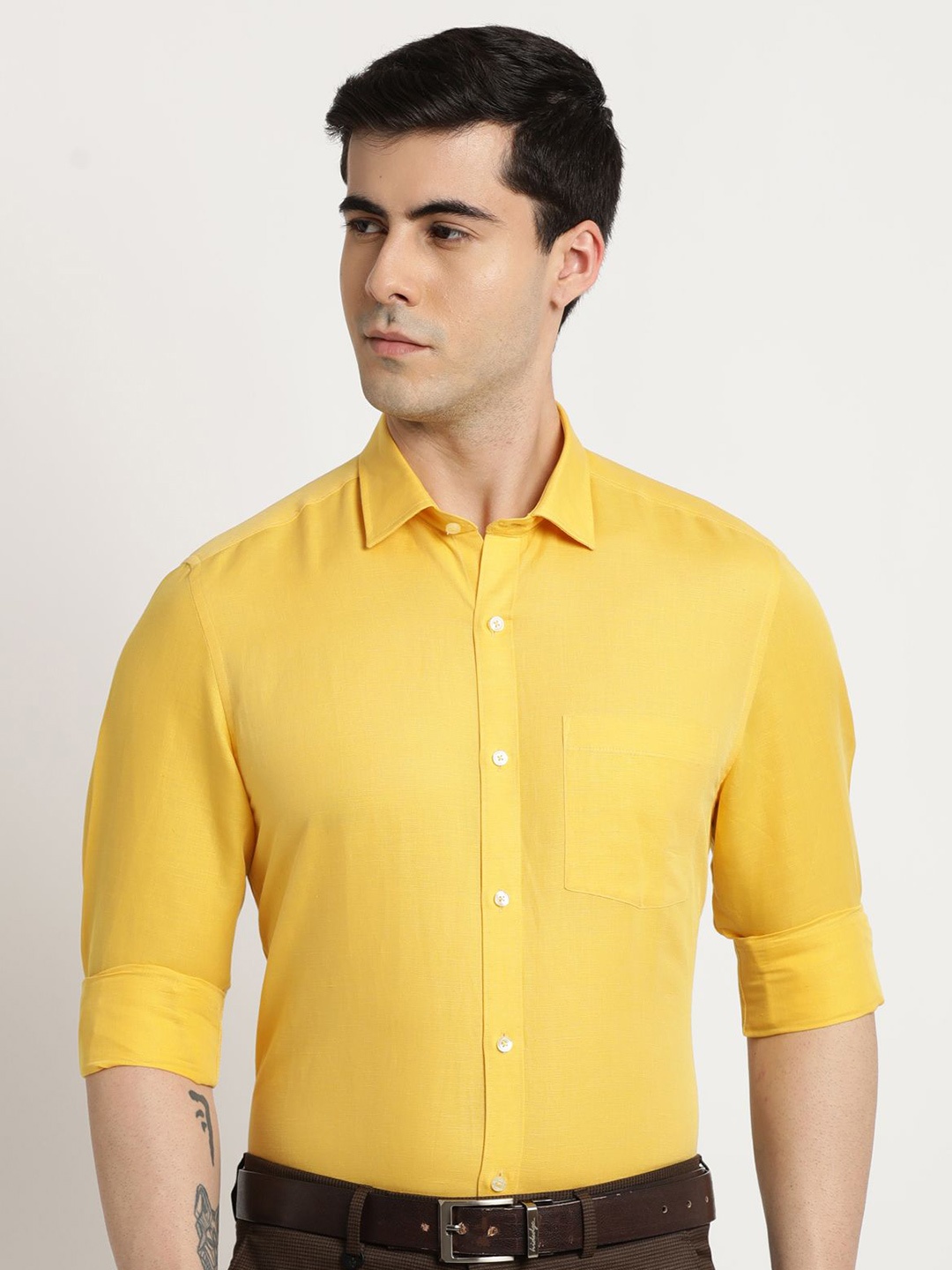 

Turtle Men Classic Opaque Formal Shirt, Yellow