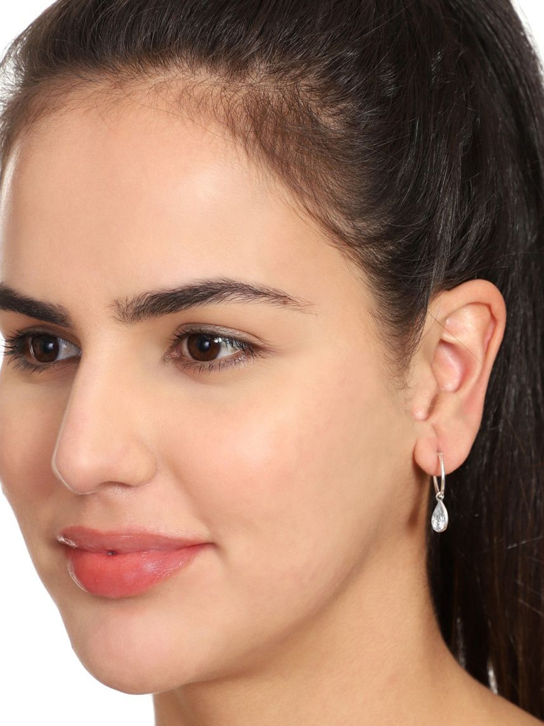 

Abhooshan Sterling Silver Plated Teardrop Shaped Hoop Earrings, White