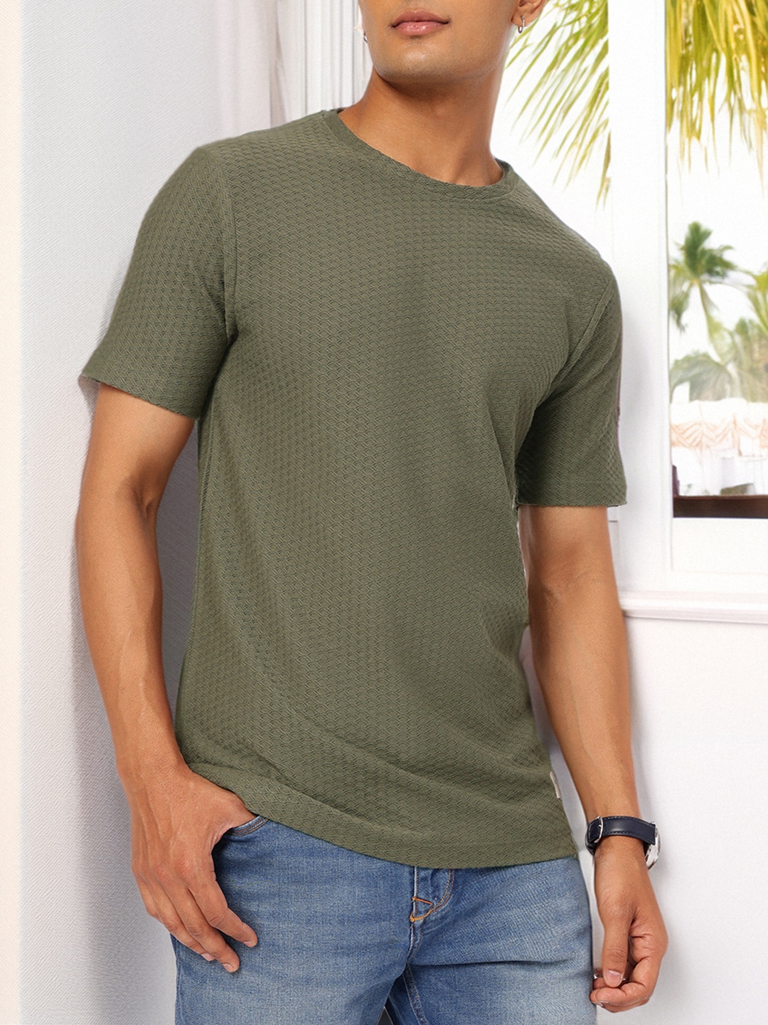 

Kook N Keech Textured Treasures Flat Knit T-shirt, Olive