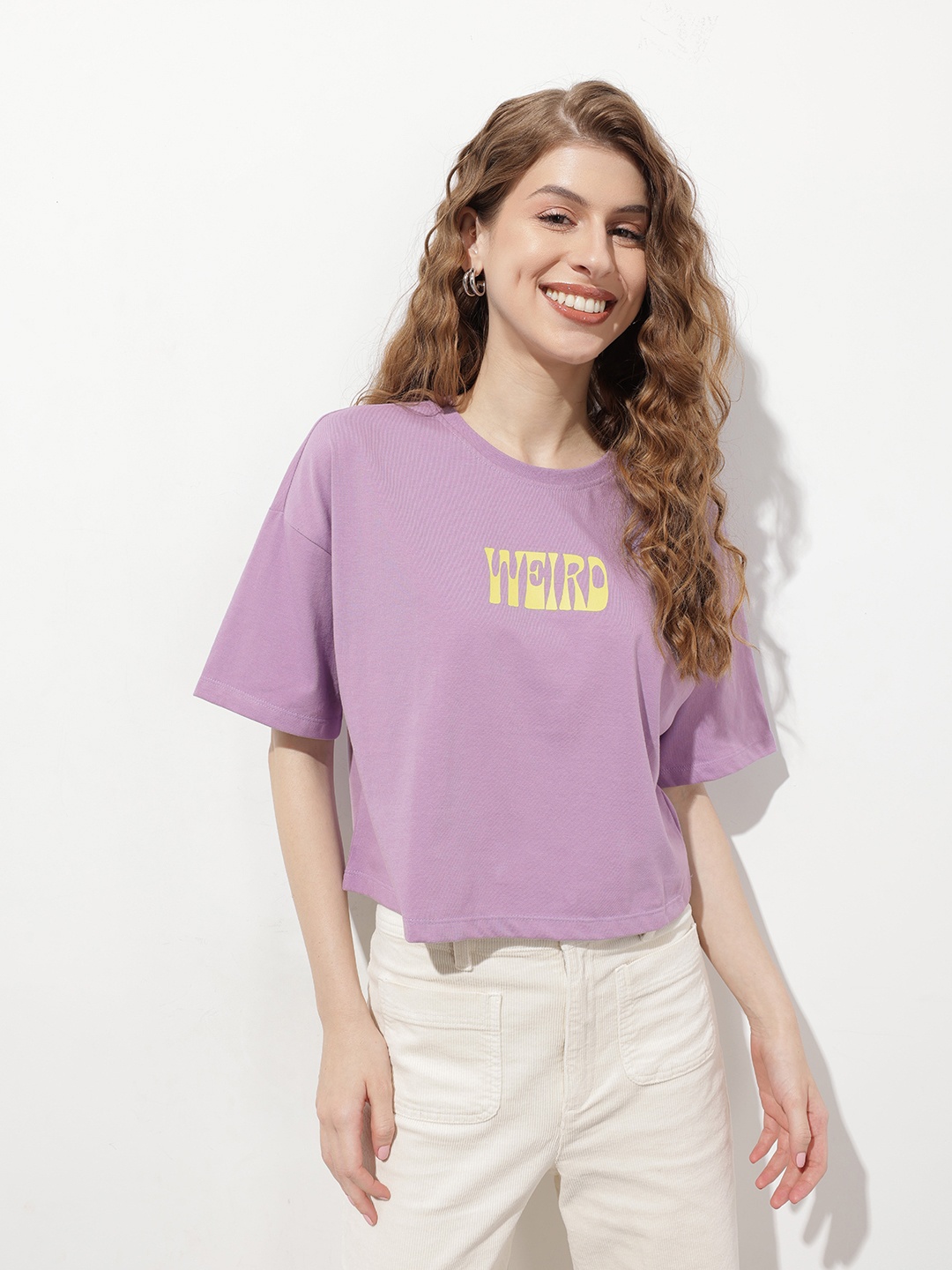 

DressBerry Stay Weird Summer Basics Boxy Crop T-shirt, Mauve