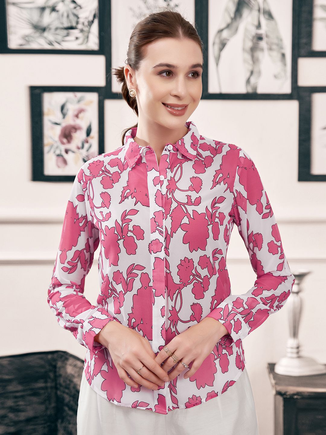 

Moda Rapido Women Floral Opaque Printed Casual Shirt, White