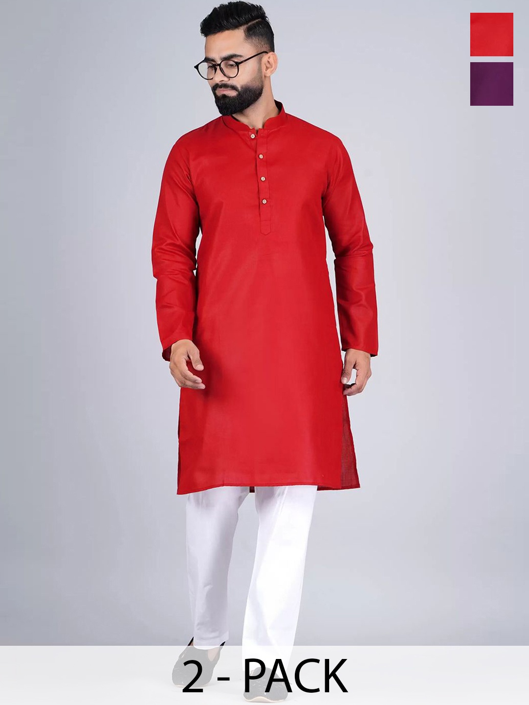 

Moda Rapido Pack Of 2 Mandarin Collar Cotton Straight Kurtas, Red