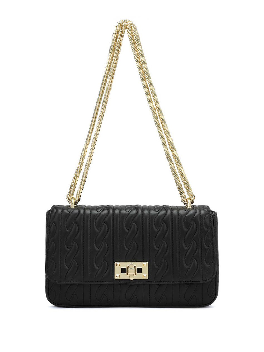 

Da Milano Leather Structured Shoulder Bag with Quilted, Black