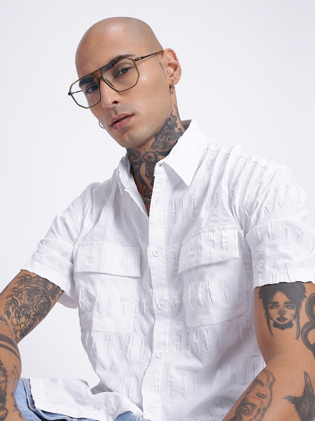 

Kook N Keech Street Sleek Textured Relaxed Fit Shirt, White