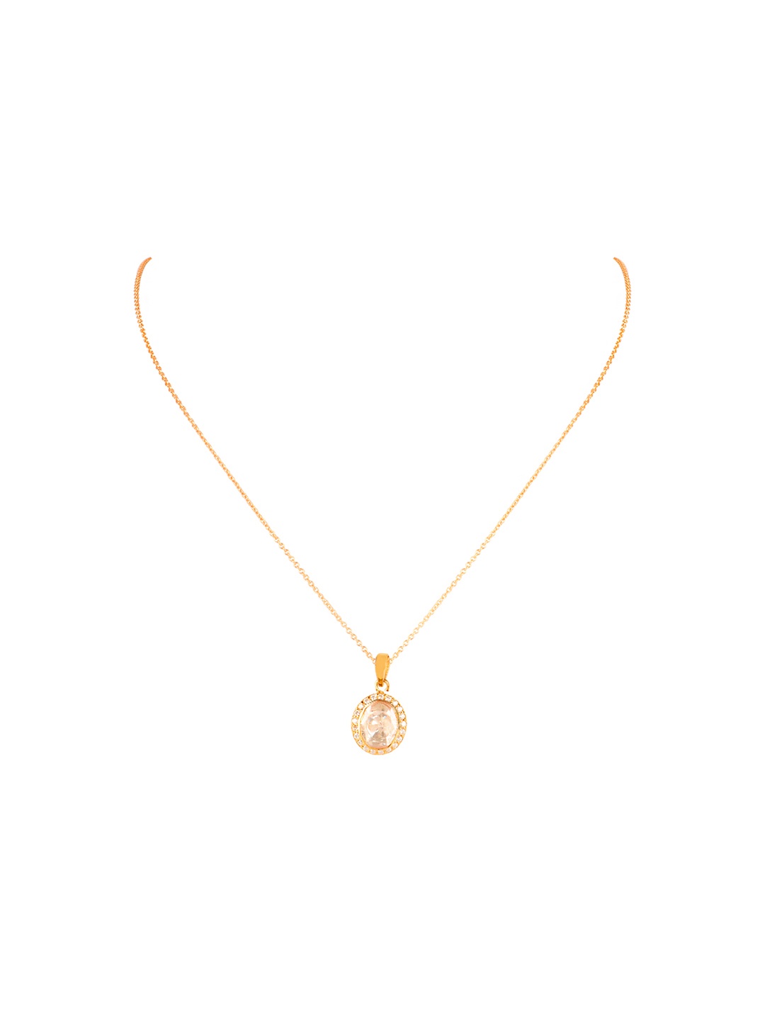 

Sica Jewellery Stainless Steel Gold-Plated Kundan Studded Oval Pendant With Chain