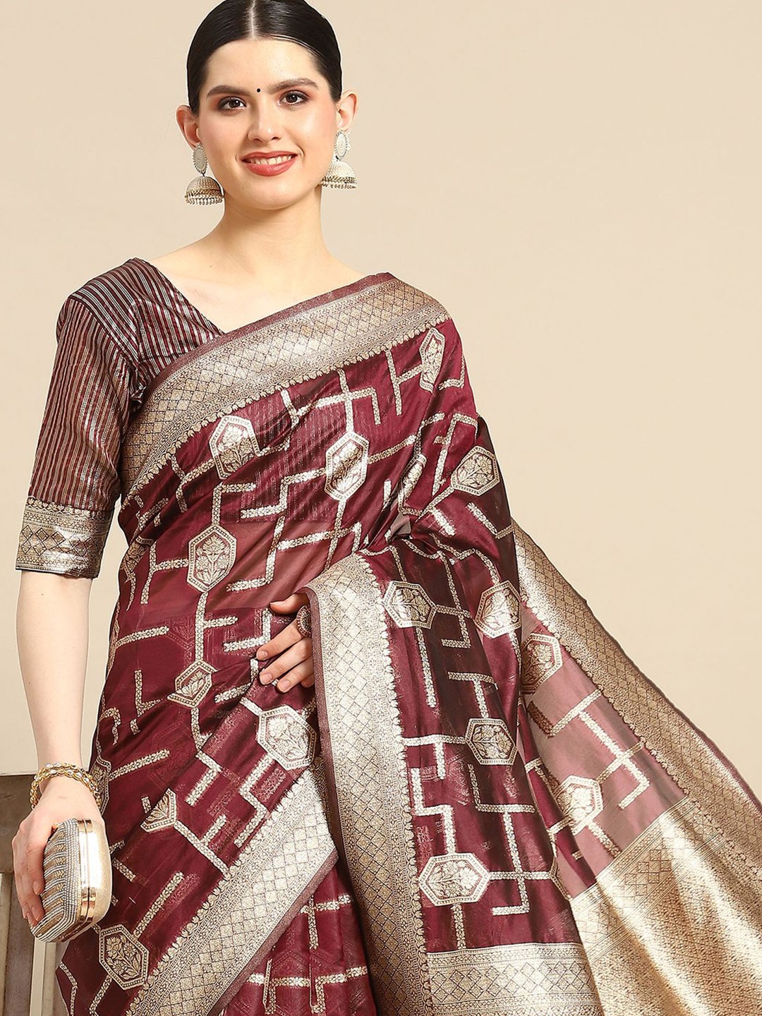 

Anouk Rustic Woven Design Zari Organza Banarasi Saree, Maroon