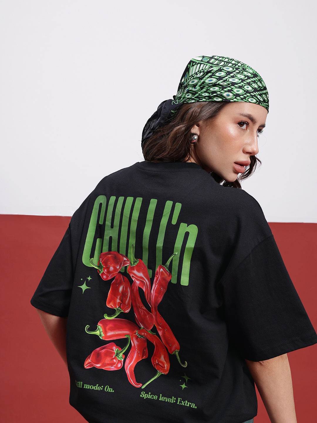 

glitchez Urban Elite Printed Oversized Longline T-shirt, Black