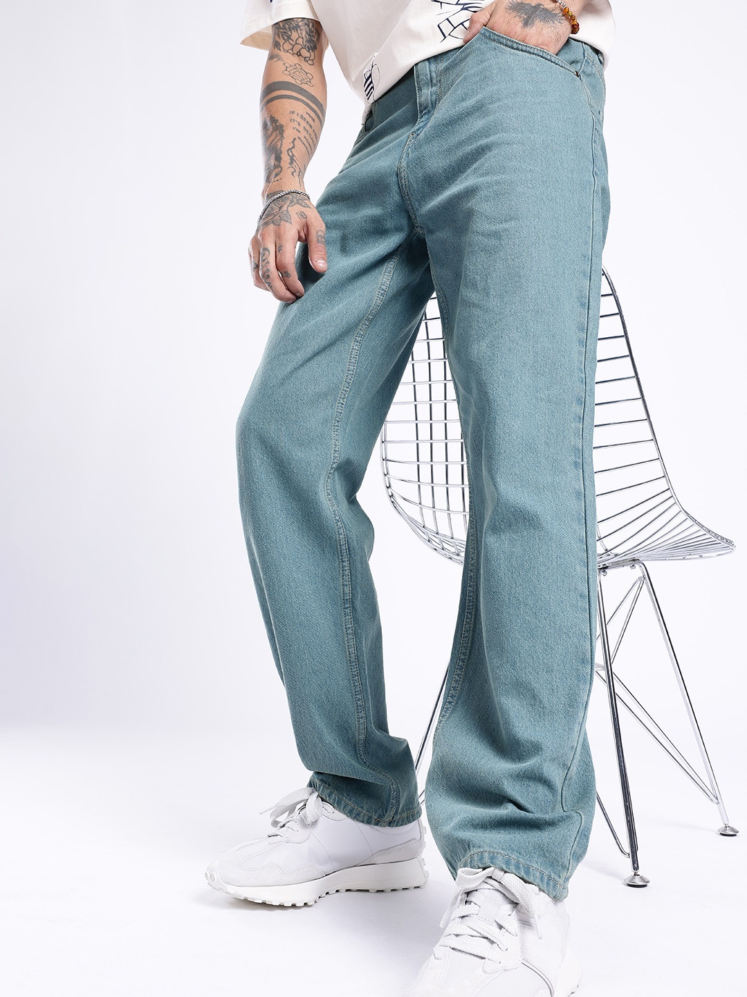 

glitchez Men Timeless Classic Straight Fit Light Fade Jeans, Blue