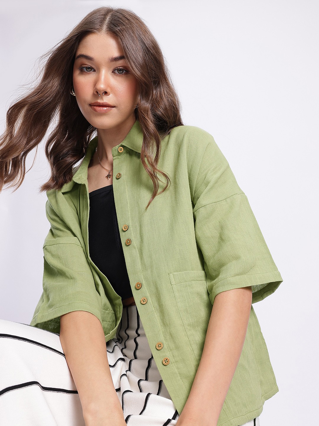 

DressBerry Pocketed Chill Relaxed Shirt, Green