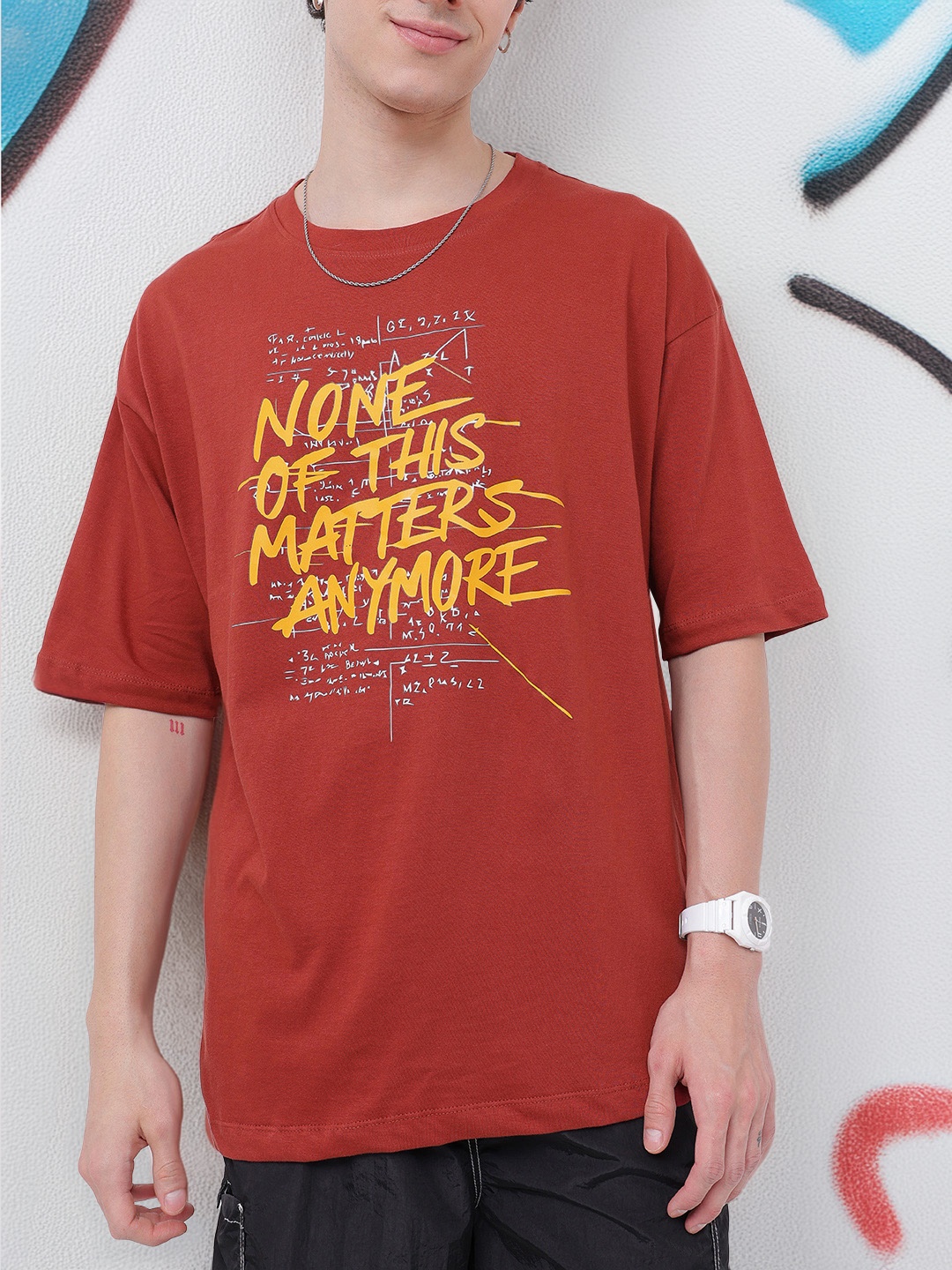 

Kook N Keech Chill Typo Vibe Printed Oversized T-shirt, Rust