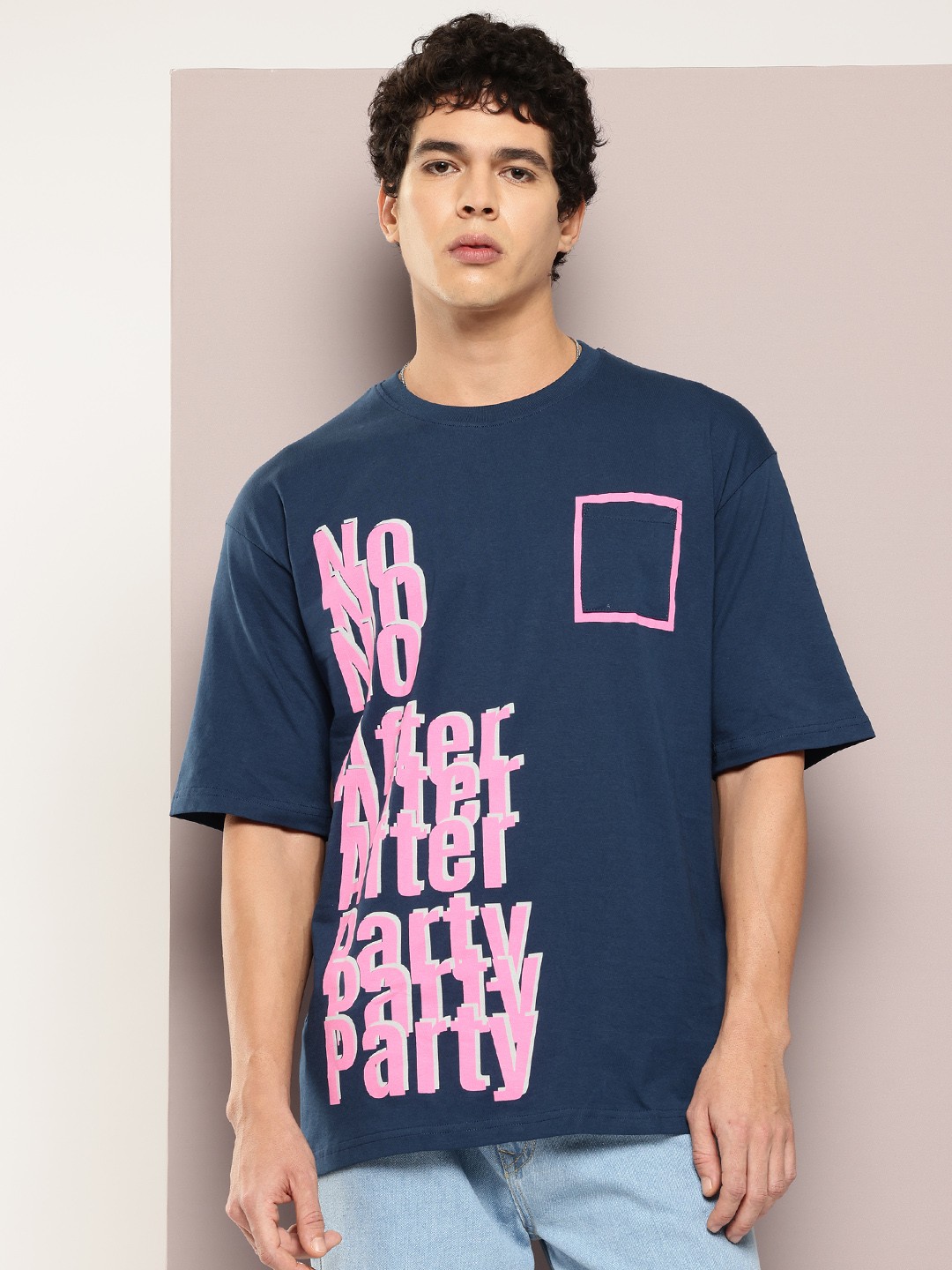 

Kook N Keech Men Printed Pure Cotton Oversized T-shirt, Teal