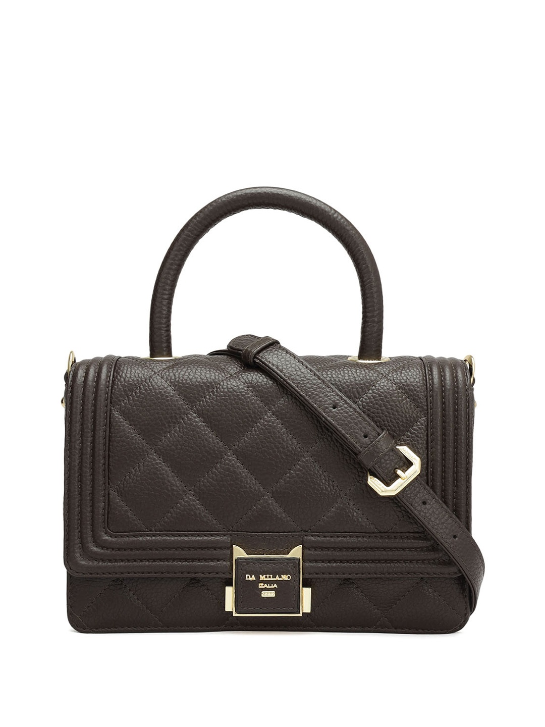 

Da Milano Geometric Leather Structured Satchel with Quilted, Brown