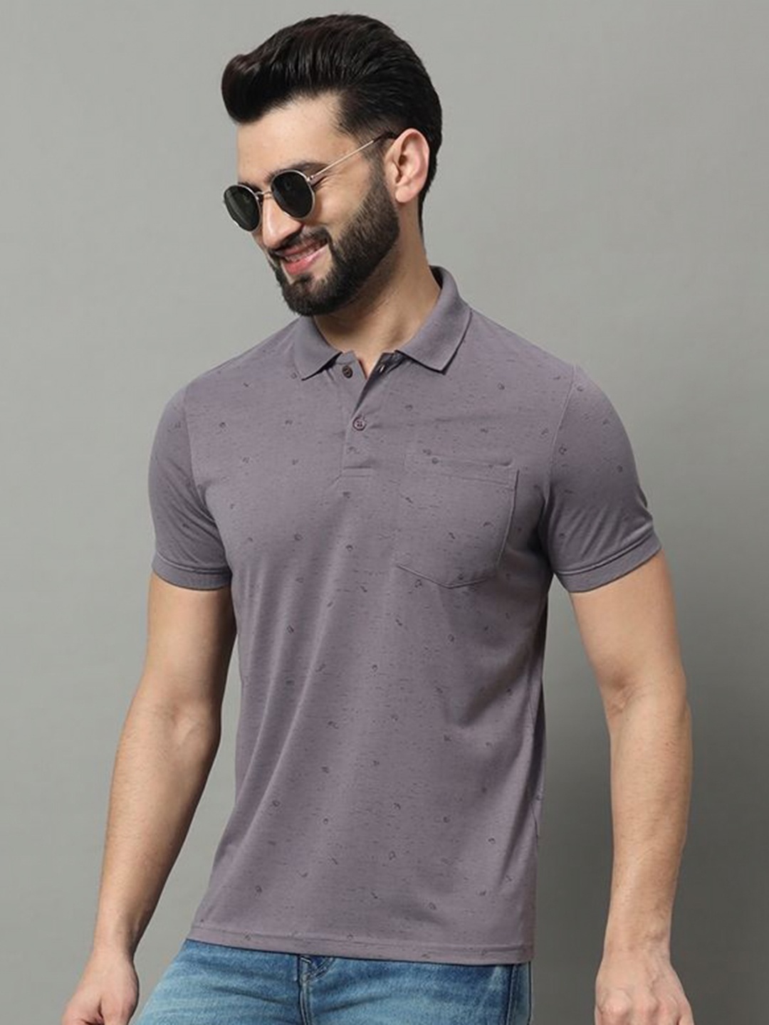 

OGEN Men Polo Collar Pockets T-shirt, Lavender