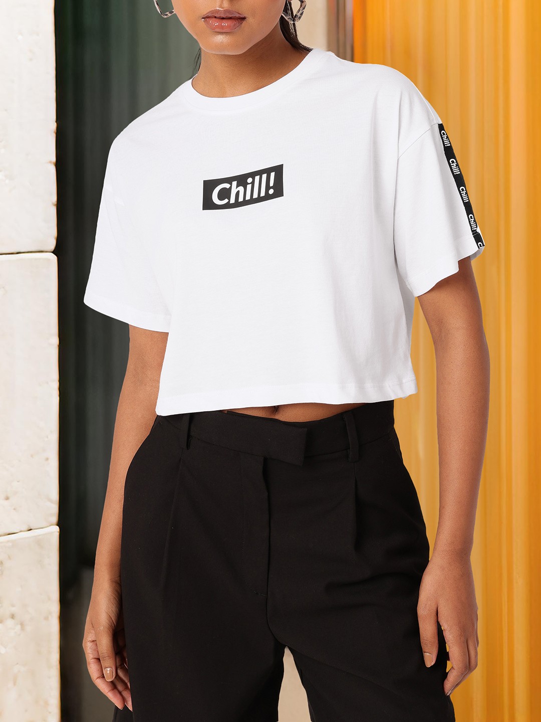 

DressBerry Cute Vibe Printed Boxy Fit Crop T-shirt, White